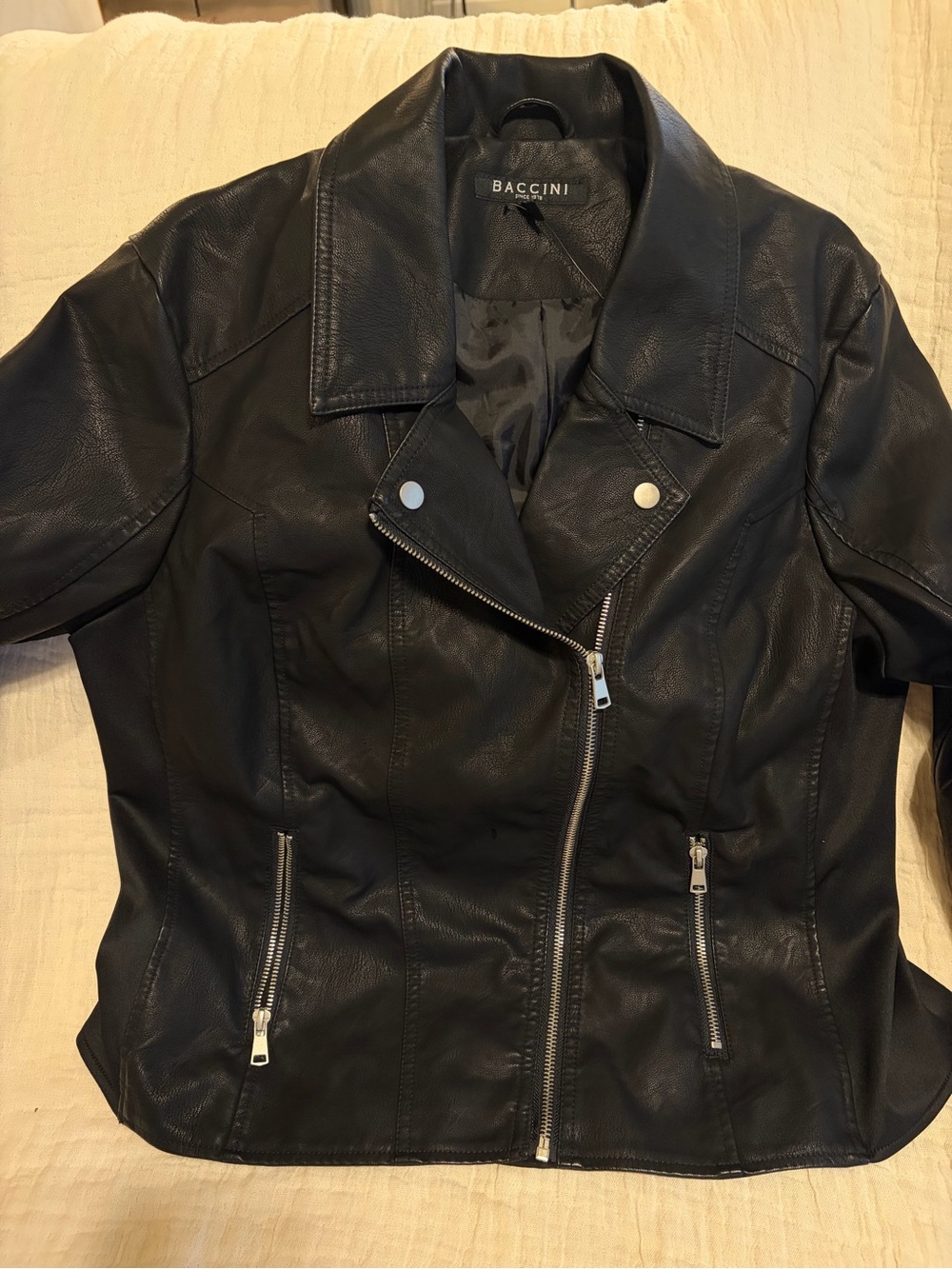 Baccini Black Faux Leather Asymmetrical Zip Jacket